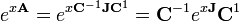 e^{x \mathbf{A}} = e^{x \mathbf{C}^{-1} \mathbf{J} \mathbf{C}^{1}} = \mathbf{C}^{-1} e^{x \mathbf{J}} \mathbf{C}^{1}