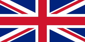 The Union Flag: a red cross over combined red and white saltires, all with white borders, over a dark blue background.