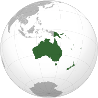 An orthographic projection of geopolitical Oceania.