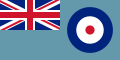 Sky blue flag with concentric circle RAF icon in right half and Union Flag as top-left quarter.